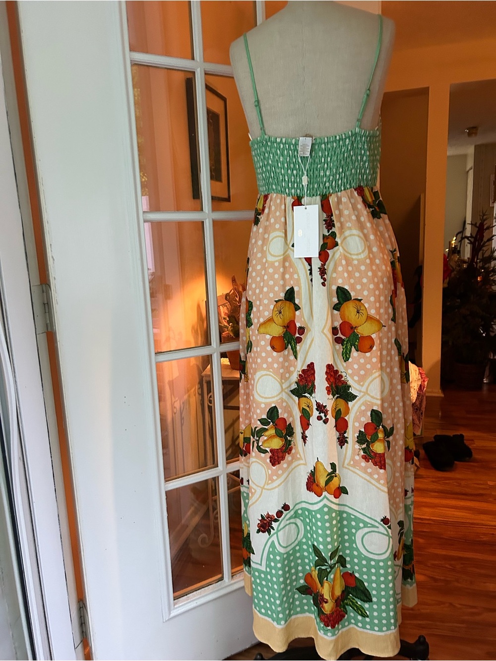 Caroline Constas Peach, Green and Yellow Polka dot Fruit-Print Maxi Dress - Picture 6 of 12